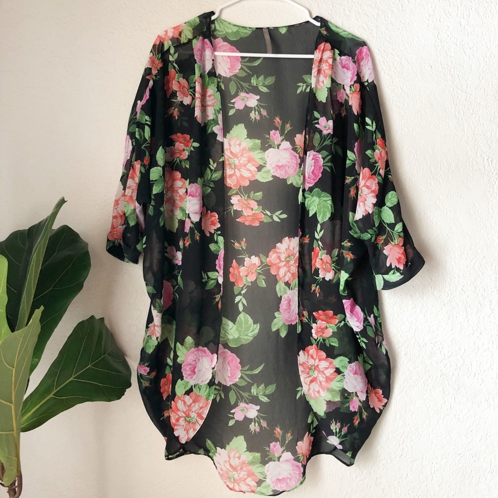 Black and Floral Kimono